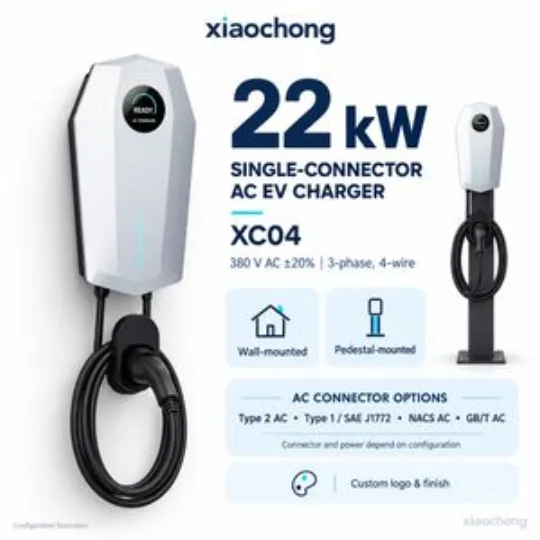 22kw Three Phase AC EV Charger White Wallbox LCD RFID Parking