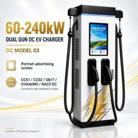 60-240kW Dual Gun DC EV Charger Model03 Portrait Fleet Parking