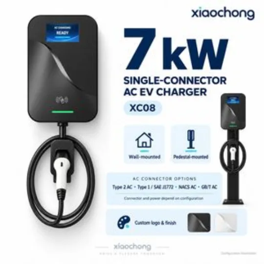 7kW XC08 Wall Mounted AC EV Charger with LCD RFID