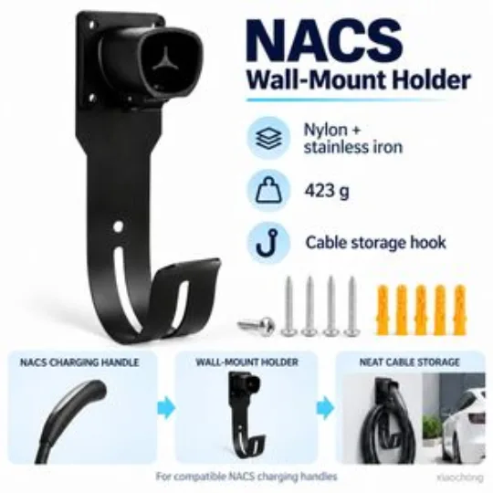 Nacs Charging Handle Wall Mount Holder with Cable Storage Hook