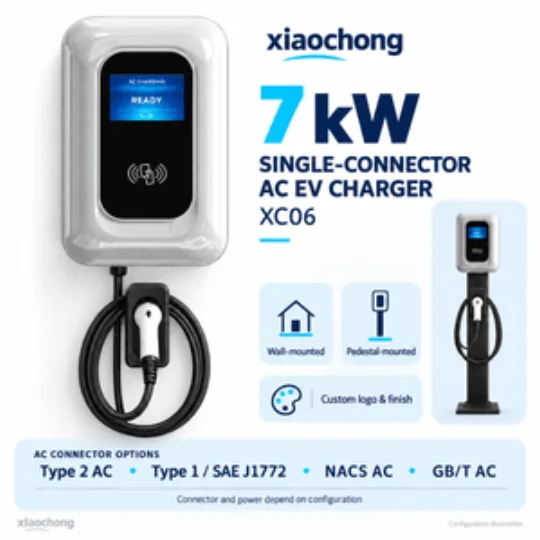 7kW White Wall Mounted AC EV Charger with LCD RFID