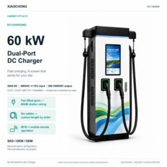60kW Dual Port DC EV Charger 200A Commercial Parking Custom Panel