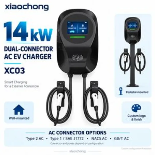 14kw Dual AC EV Charger Black Wallbox LCD RFID Fleet Depot