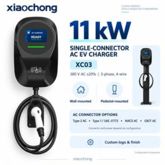 11kw Three Phase AC EV Charger Wallbox LCD RFID Home Charging