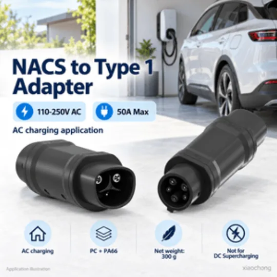 50A Nacs to Type 1 AC EV Charging Adapter Converter for Evs
