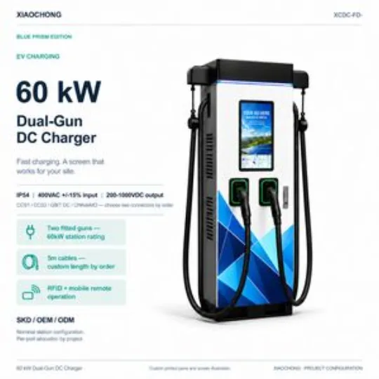 60kW Dual Gun DC EV Charger Portrait Touchscreen Retail Parking
