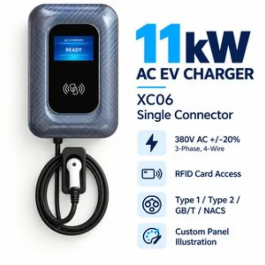 11kw Three Phase AC EV Charger Wallbox LCD RFID Card Access