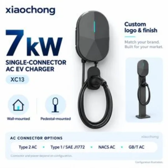 7kW XC13 Black Wall Mounted AC EV Charger with RFID