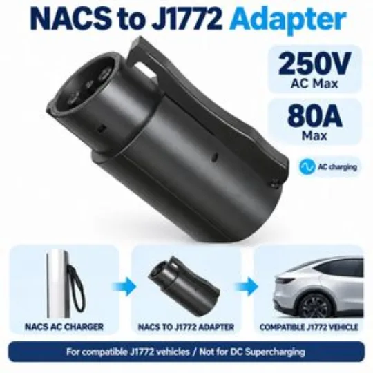 NACS to J1772 AC EV Charging Adapter 80A 250V 20kW