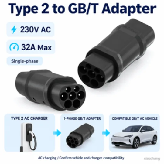 Type 2 Charger Adapter for GB/T Vehicles 230V 32A 255g